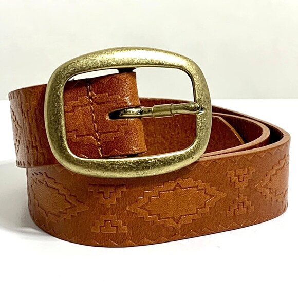 Liz Claiborne Southwestern Brown Tooled Genuine Leather Belt - Women's Size M - Picture 1 of 7